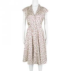 مملوكة مسبقًا Dolce and Gabbana Beige Polka Dotted Silk Button Front Dress L