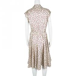 مملوكة مسبقًا Dolce and Gabbana Beige Polka Dotted Silk Button Front Dress L