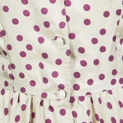 مملوكة مسبقًا Dolce and Gabbana Beige Polka Dotted Silk Button Front Dress L