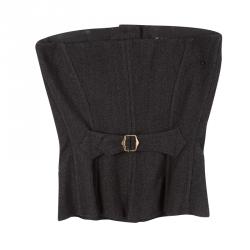مملوكة مسبقًا Dolce and Gabbana Dark Grey Herringbone Wool Button Front Corset S