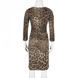 Pre Owned فستان دولتشي أند غابانا حرير مكشكش نقشة الفهد بأكمام طويلة M