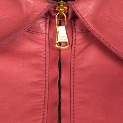 Pre Owned Dolce and Gabana Red Contrast Stripe Detail Zip Front Sheep Leather Jacket S