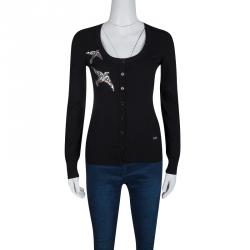 Pre Owned Dolce and Gabbana Black Wool Silk Embroidered Sequin Detail Cardigan M