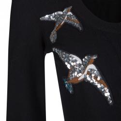 Pre Owned Dolce and Gabbana Black Wool Silk Embroidered Sequin Detail Cardigan M
