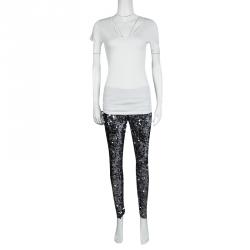 Pre Owned Dolce and Gabbana Silver Sequin Paillette Embellished Leggings M