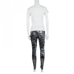 Pre Owned Dolce and Gabbana Silver Sequin Paillette Embellished Leggings M