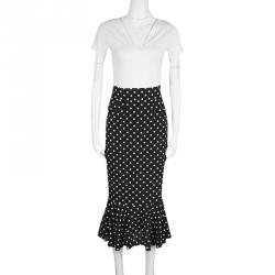 مملوكة مسبقًا Dolce & Gabbana Monochrome Polka Dot Ruffle Bottom Silk Skirt S