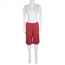 Dolce and Gabbana Red Linen Blend Bermuda Shorts L