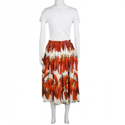 Pre Owned تنورة ميدي دولتشي أند غابانا طباعة فلفل حار قطن بوبلين بطيات M