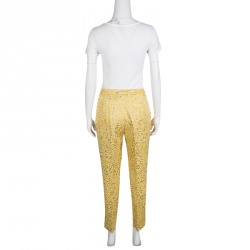 Pre Owned Dolce and Gabbana Yellow Lurex Floral Jacquard Cropped Pants M