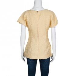 Pre Owned Dolce and Gabbana Ochre Yellow Embossed Jacquard Fitted Top S
