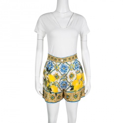 Dolce and Gabbana Multicolor Lemon Print Silk High Waist Shorts S