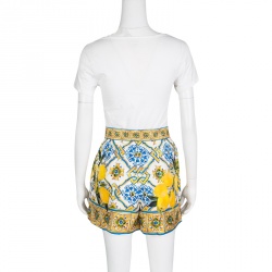 Dolce and Gabbana Multicolor Lemon Print Silk High Waist Shorts S