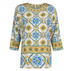 Pre Owned Dolce and Gabbana Majolica Print Dolman Sleeve Silk Top S