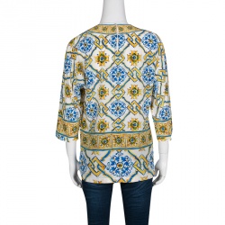 Pre Owned Dolce and Gabbana Majolica Print Dolman Sleeve Silk Top S