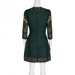 Pre Owned Dolce and Gabbana Bottle Green Floral And Key Print Embossed Jacquard Dress S