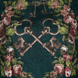 Pre Owned Dolce and Gabbana Bottle Green Floral And Key Print Embossed Jacquard Dress S