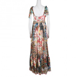 Pre Owned Dolce and Gabbana Multicolor Printed Silk Chiffon Empire Line Maxi Dress M 