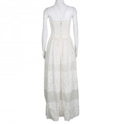 Pre Owned فستان سهرة دولتشي أند غابانا كريمي دانتيل مورد مموج بلا حمالات S