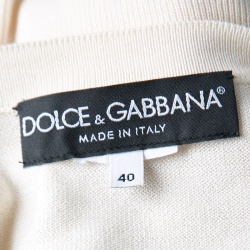 Pre Owned Dolce and Gabbana Beige Shoulder Button Detail Ribbed Hem Short Sleeve Sweater S