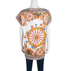 Pre Owned فستان دولتشي أند غابانا جاكار أبيض طباعة سيسيليان رقبة سابرينا S