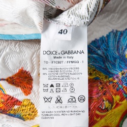 Pre Owned فستان دولتشي أند غابانا جاكار أبيض طباعة سيسيليان رقبة سابرينا S