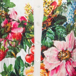 Pre Owned Dolce and Gabbana Cream Floral Print Embossed Jacquard Button Front Cardigan L