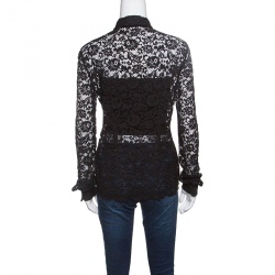 مملوكة مسبقًا Dolce and Gabbana Black Floral Lace Long Sleeve Button Front Shirt S