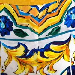 Pre Owned Dolce and Gabbana Majolica Printed Silk Elasticized Waist Skinny Pants S
