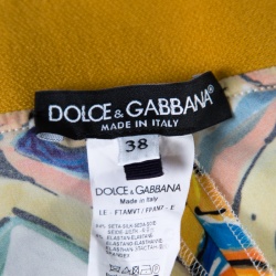 Pre Owned Dolce and Gabbana Majolica Printed Silk Elasticized Waist Skinny Pants S