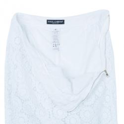 Pre Owned Dolce and Gabbana White Lace Flare Pants M