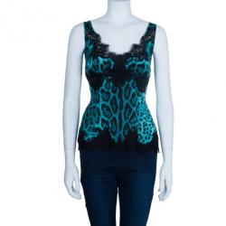 Pre Owned بلوزة دولتشي أند غابانا تركواز طباعة الفهد بحمالات L