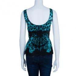 Pre Owned بلوزة دولتشي أند غابانا تركواز طباعة الفهد بحمالات L