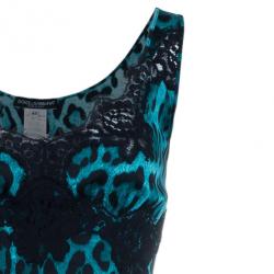 Pre Owned بلوزة دولتشي أند غابانا تركواز طباعة الفهد بحمالات L