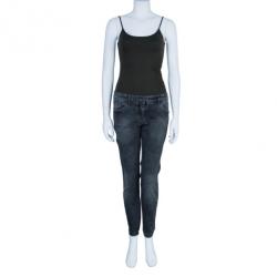 Pre Owned Dolce and Gabbana Charcoal Distressed Skinny Jeans M