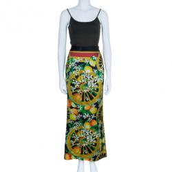 Pre Owned Dolce and Gabbana Scarf Print Silk Maxi Skirt M