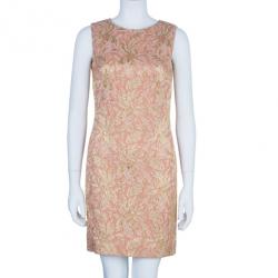 Pre Owned Dolce and Gabbana Peach Brocade Silk Dress S