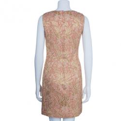 Pre Owned Dolce and Gabbana Peach Brocade Silk Dress S