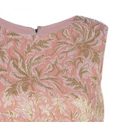 Pre Owned Dolce and Gabbana Peach Brocade Silk Dress S