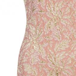 Pre Owned Dolce and Gabbana Peach Brocade Silk Dress S