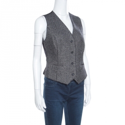 Pre Owned Dolce & Gabbana Black Houndstooth Patterned Wool and Silk Vest M