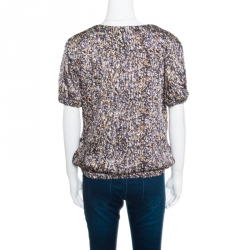 مملوكة مسبقًا بلوزة دولتشي آند غابانا شيفون حرير مطبوع ترتر بأكمام طويلة M