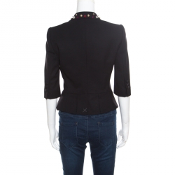 مملوكة مسبقًا Dolce and Gabbana Black Wool Rhinestone and Crystal Lapel Cropped Blazer M