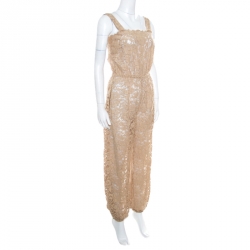 Pre Owned Dolce and Gabbana Beige Floral Lace Elasticized Waist Sleeveless Jumpsuit S