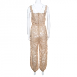 Pre Owned Dolce and Gabbana Beige Floral Lace Elasticized Waist Sleeveless Jumpsuit S