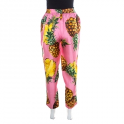 Pre Owned Dolce and Gabbana Pink Pineapple Printed Silk Elasticized Waist Pyjama Pants M