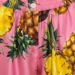 Pre Owned Dolce and Gabbana Pink Pineapple Printed Silk Elasticized Waist Pyjama Pants M