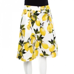 Pre Owned Dolce and Gabbana White Lemon and Floral Printed Cotton Bermuda Shorts S