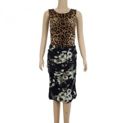 Pre Owned Dolce and Gabbana Mixed Print Stretch Dress M