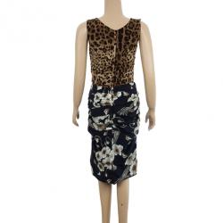 Pre Owned Dolce and Gabbana Mixed Print Stretch Dress M